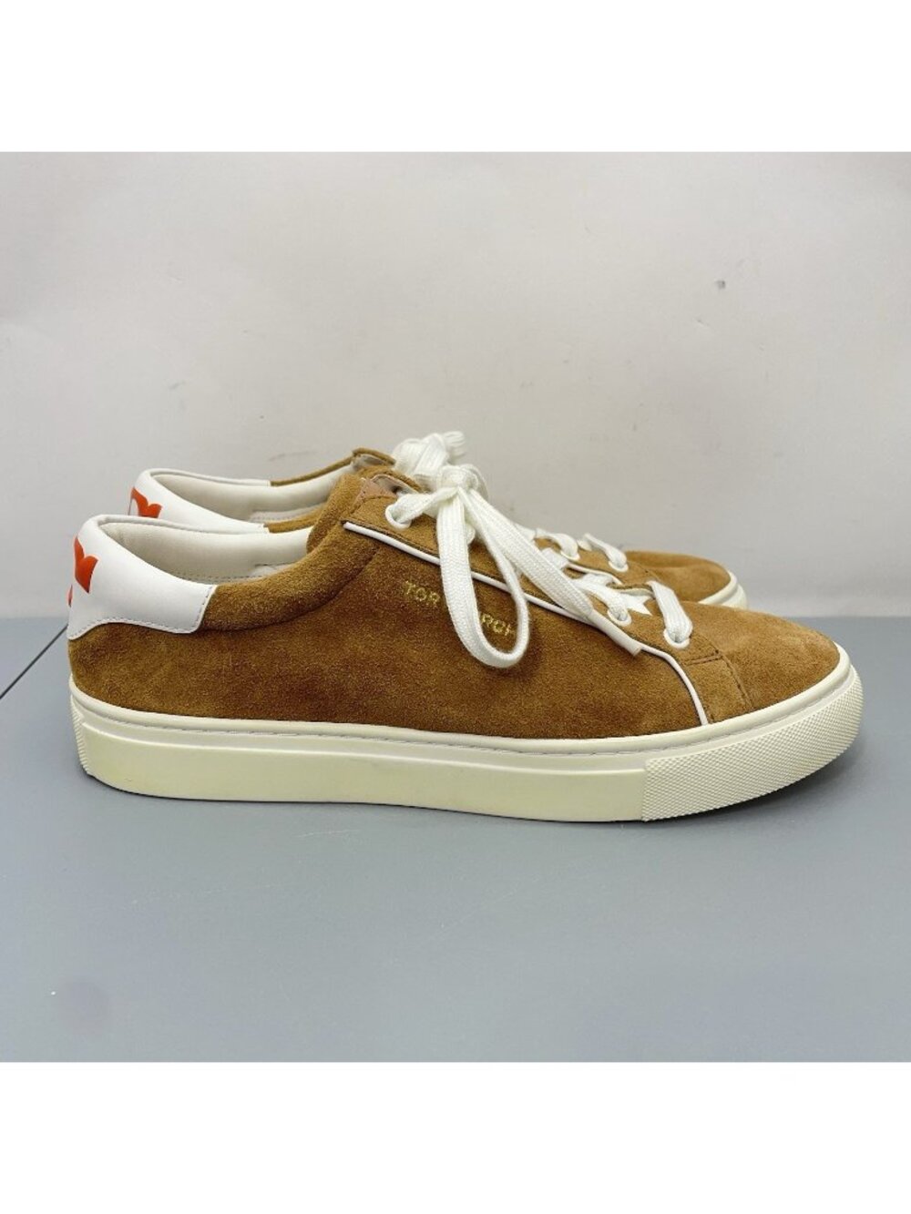 Tory Burch Olivia Suede Court Sneakers Shoes Athletic Casual Suede Tan Womens 8